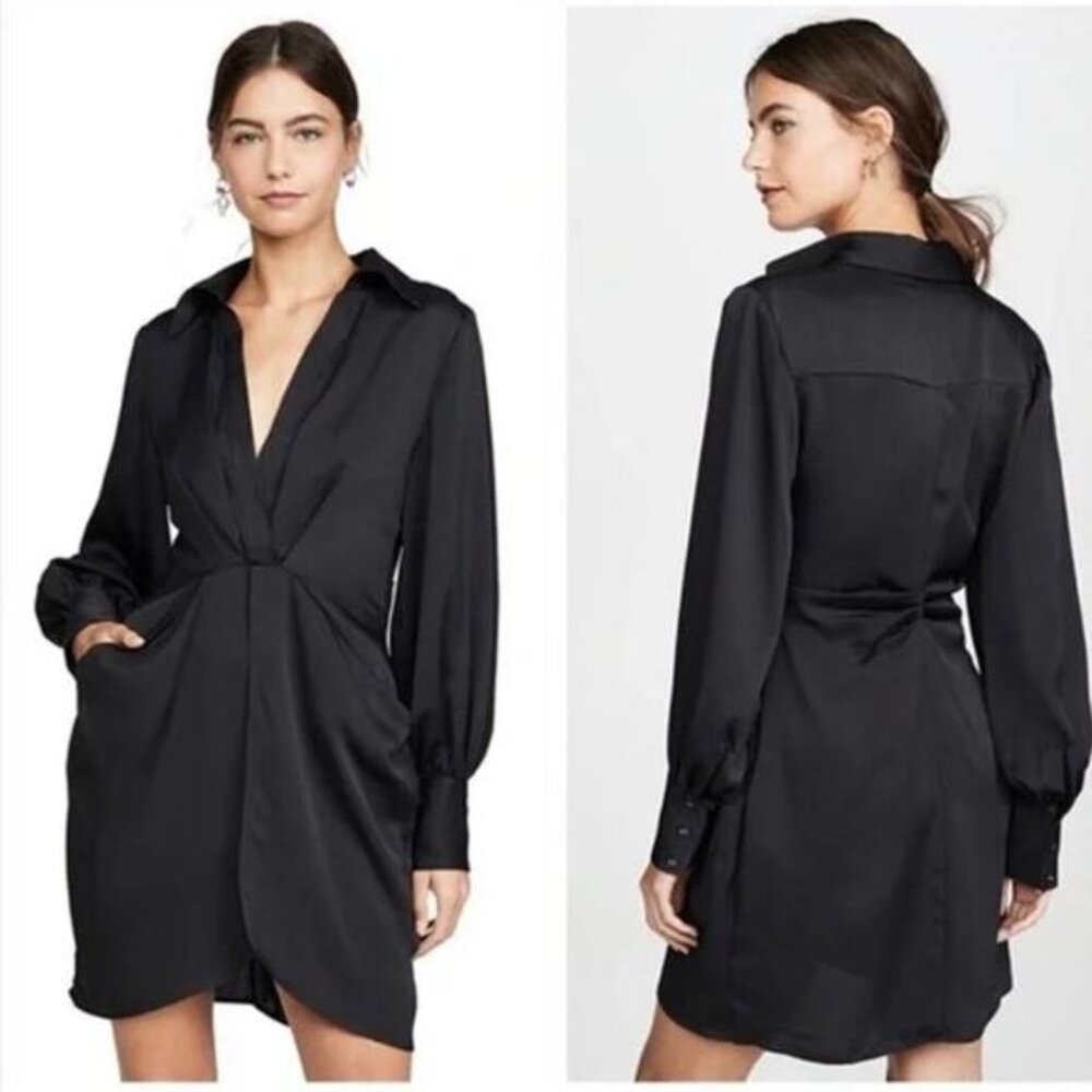 NWT C/Meo Collective No Time Black V-Neck Long Sleeve Mini Dress